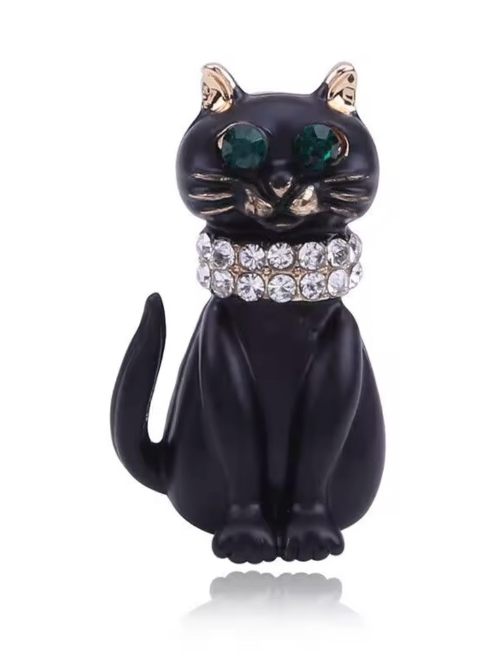 Black Cat Crystal Collar Pin Brooch - Elegant Pet-Themed Accessory